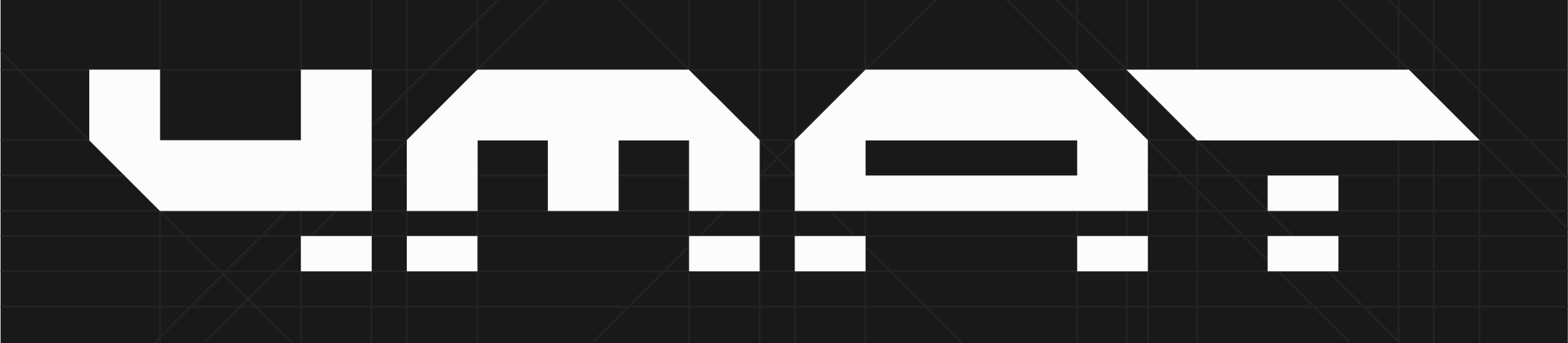 the 4MAT wordmark set flat in one line, each letter a squared block with its ticks detached below the baseline