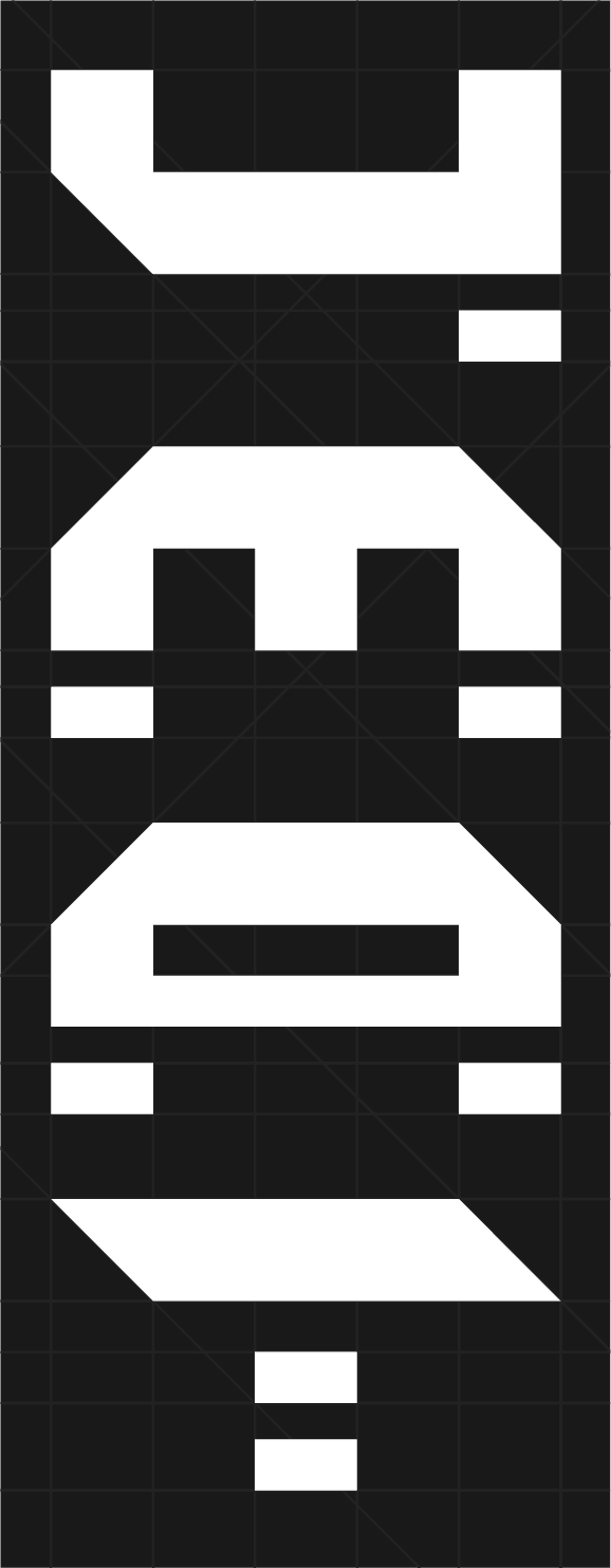 the wordmark run vertically, one letter per line