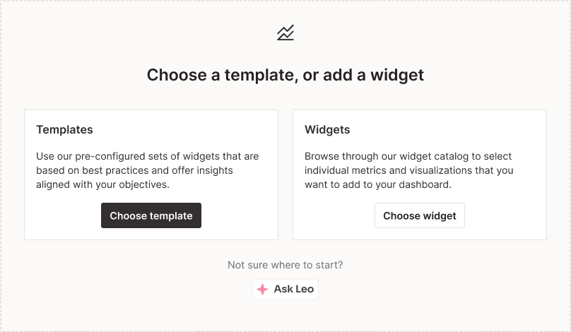 the empty state reframed as how do you want to start, with a recommended template path and duplicate offered underneath